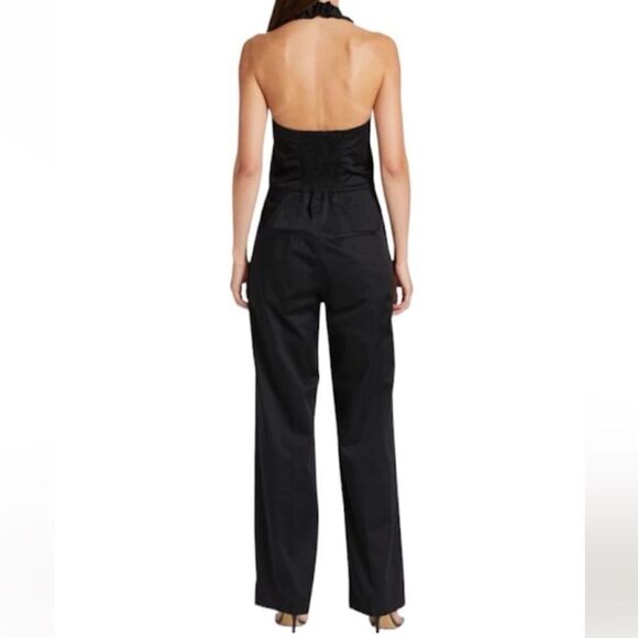 FRAME Women’s Halter Jumpsuit Straight Leg Front Zip Plissé Trim Size Small - Picture 3 of 10